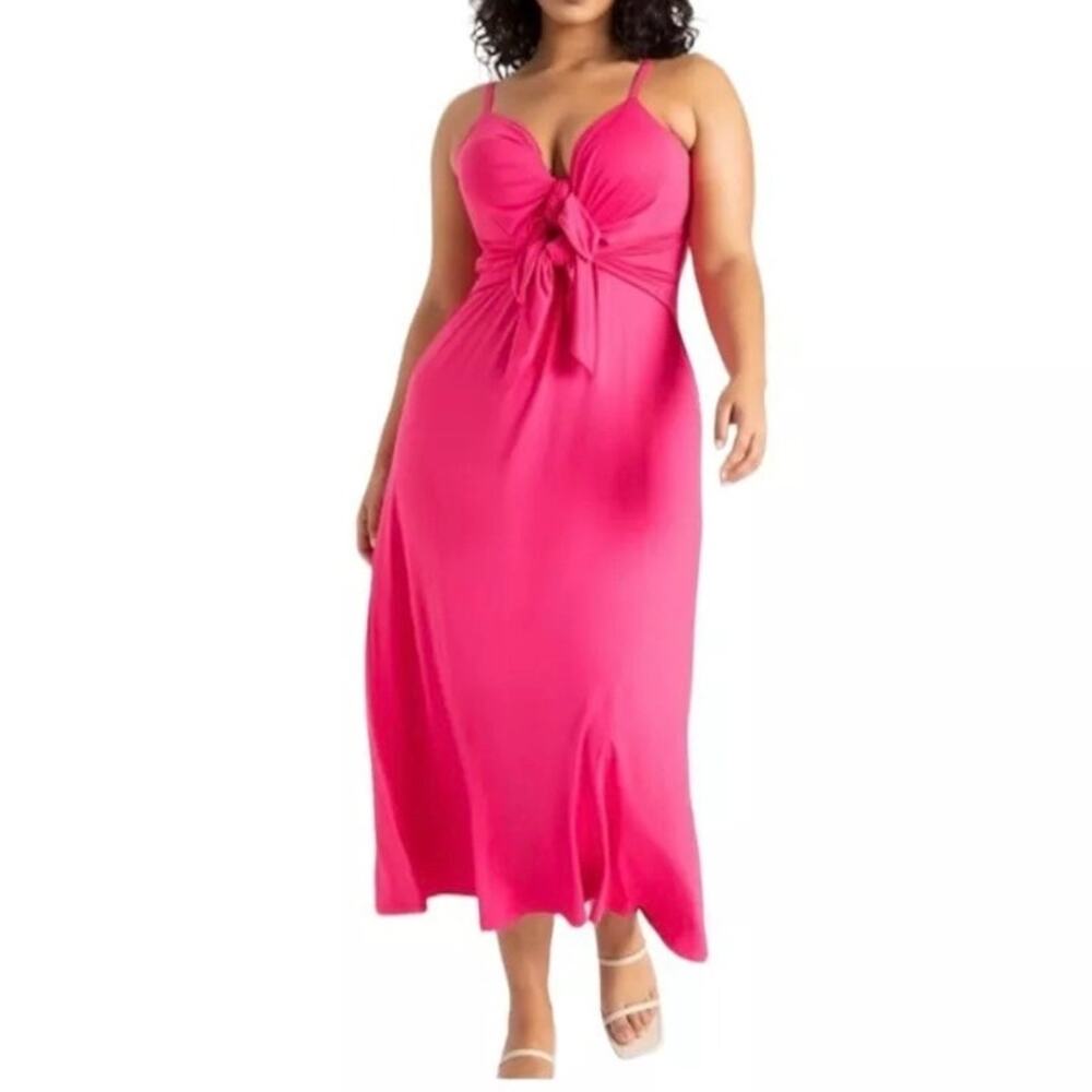 Eloquii Pink Tie Front Knit Maxi Dress Sz.24W NWT